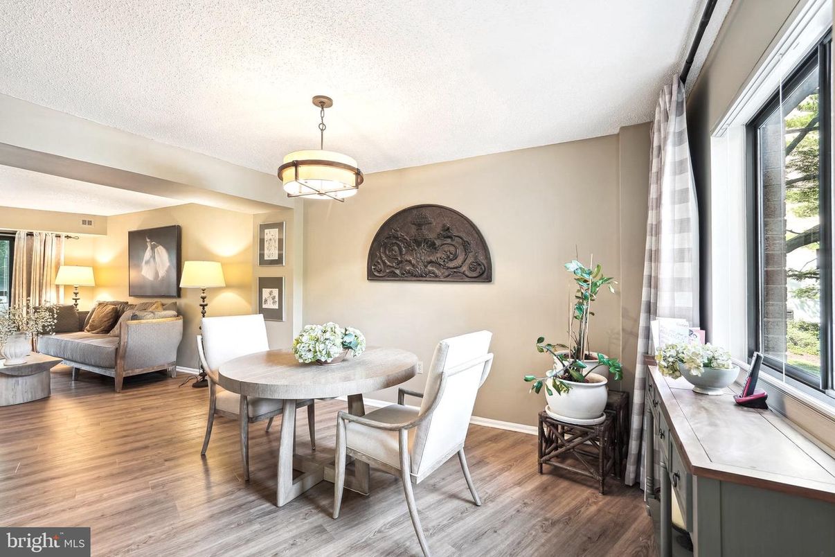 Dining room, Interior, Living room, Pendant Lights, Wood Texture Flooring