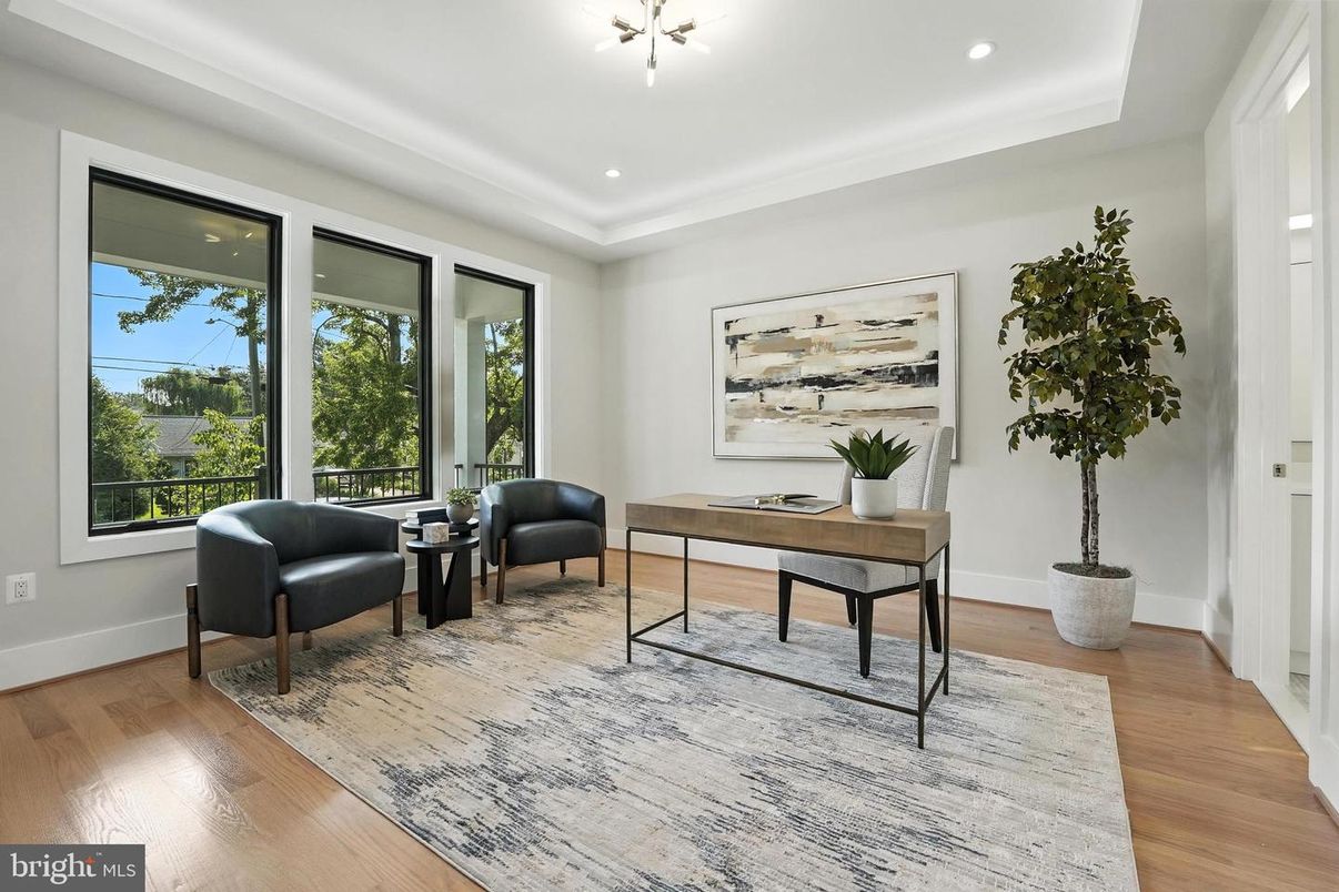 Home Office, Interior, Pendant Lights, Recessed Lighting, Wood Texture Flooring