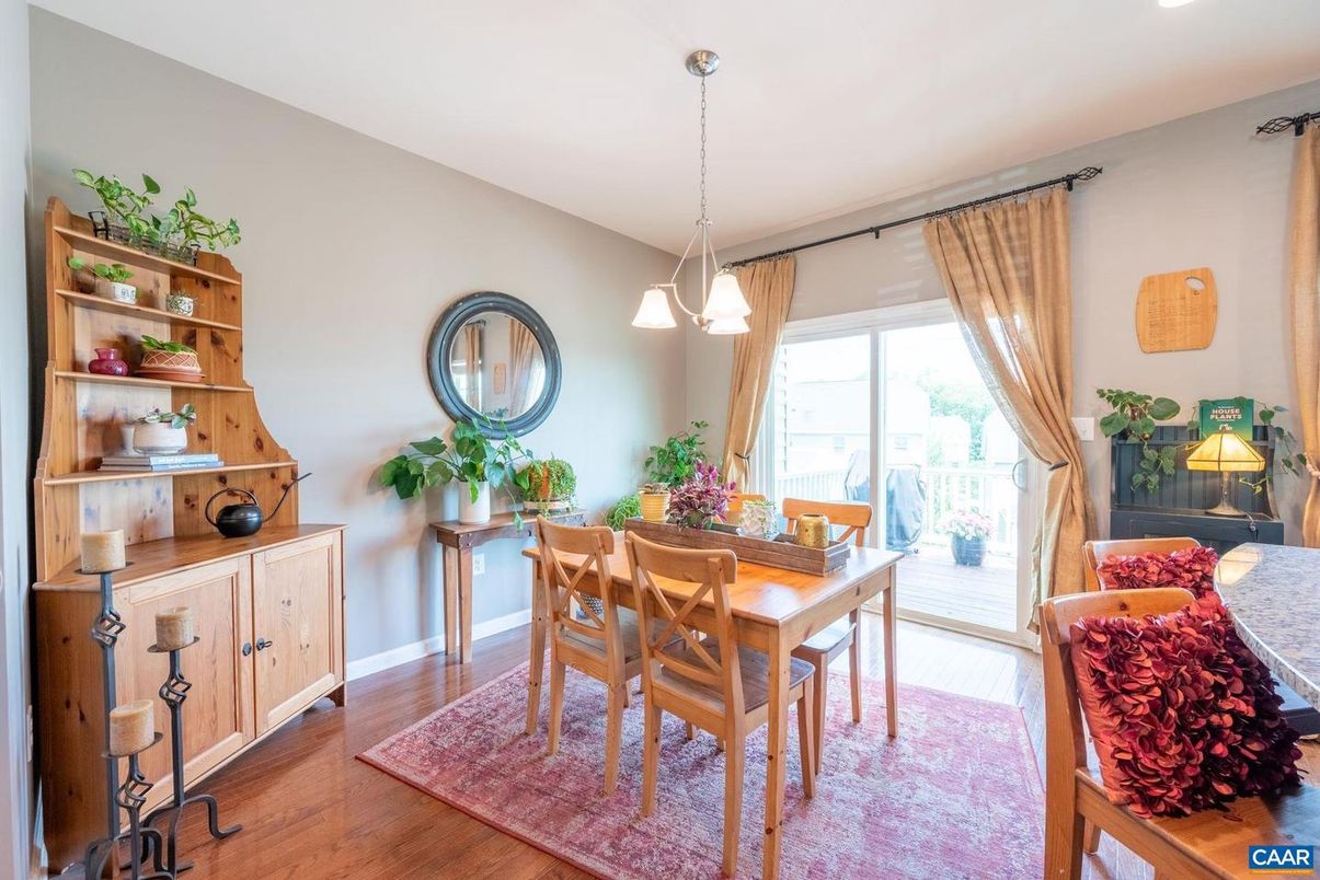 Dining room, Interior, Pendant Lights, Recessed Lighting, Wood Texture Flooring