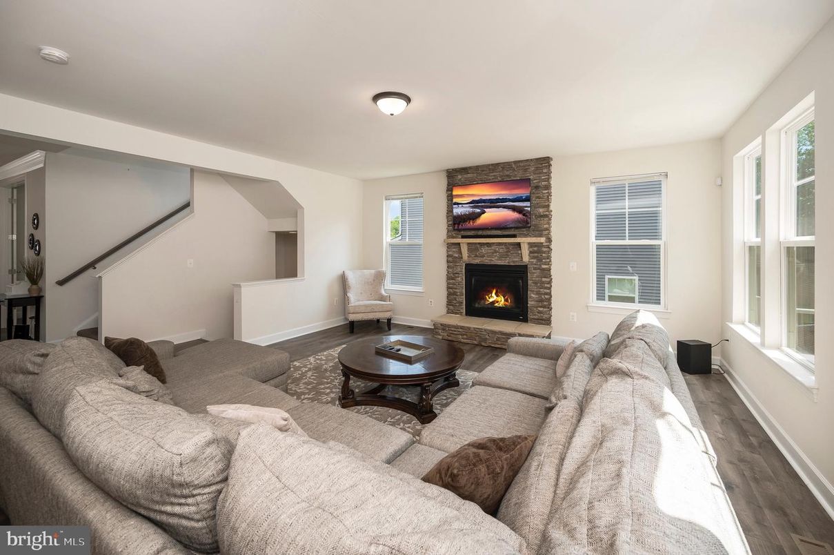 Fireplace, Interior, Living room, Stone Walls, Wood Texture Flooring