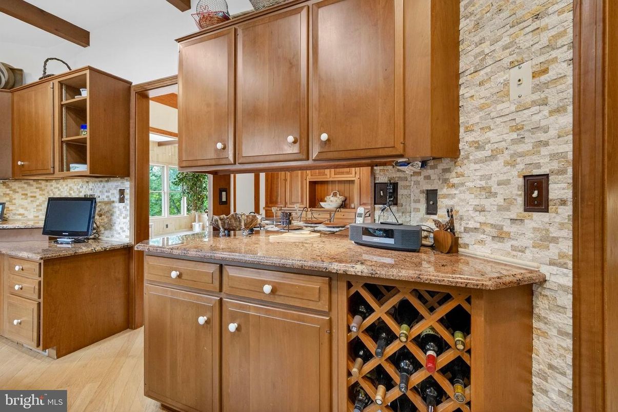 Interior, Kitchen, Stone Walls, Wine Storage, Wooden Beams, Wood Texture Flooring