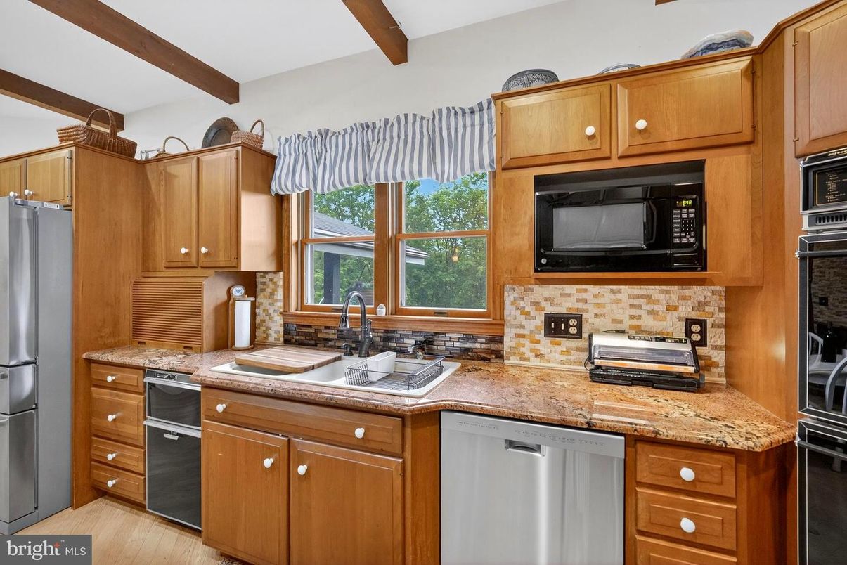 Interior, Kitchen, Stainless Steel Appliances, Wooden Beams, Wood Texture Flooring