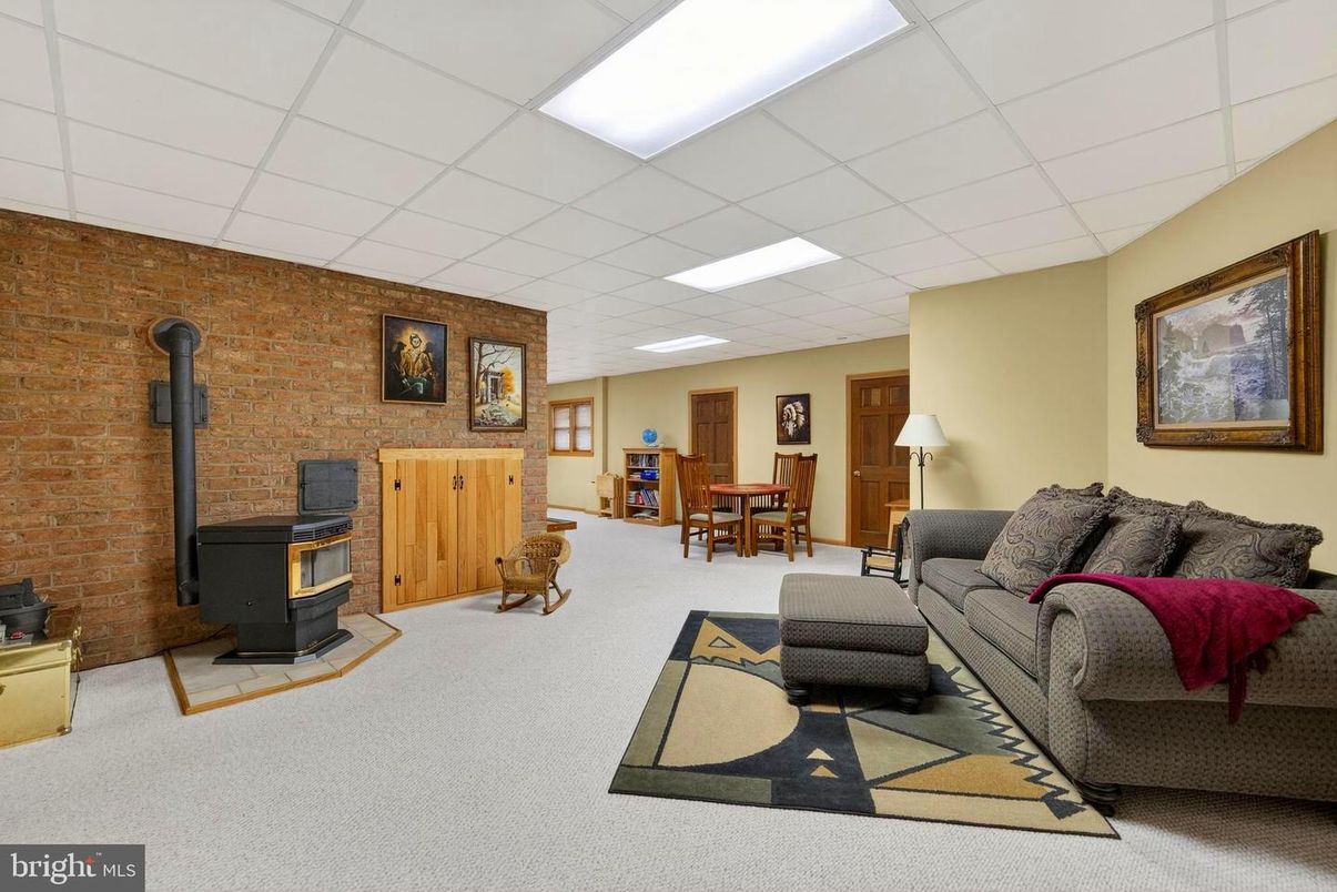 Dining room, Fireplace, Interior, Living room, Recessed Lighting, Stone Walls