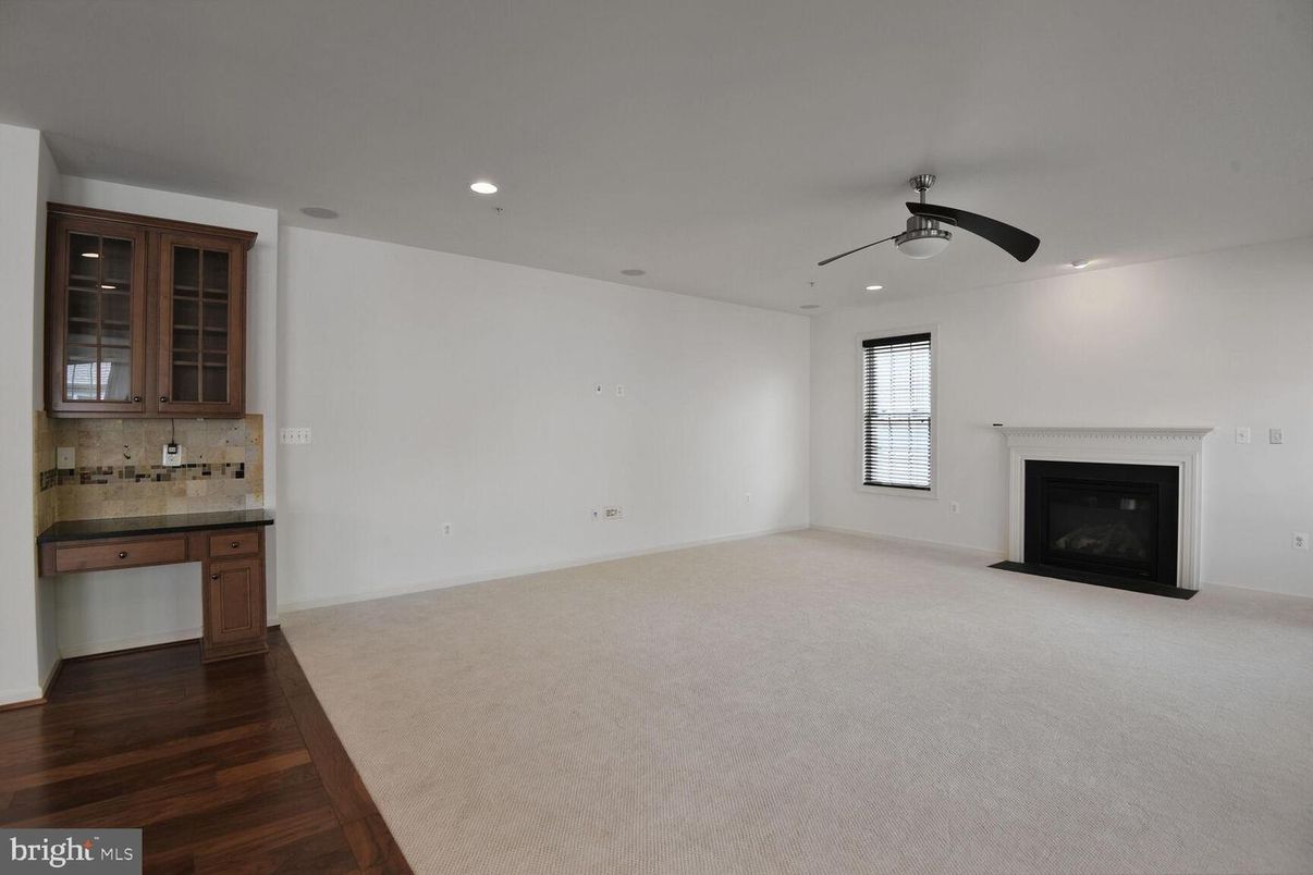 Empty room, Fireplace, Interior, Recessed Lighting, Wood Texture Flooring