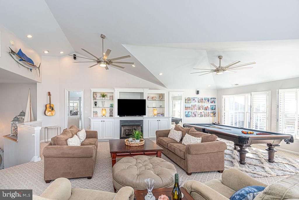 Billiard Table, Fireplace, Game Room, Interior, Living room, Recessed Lighting
