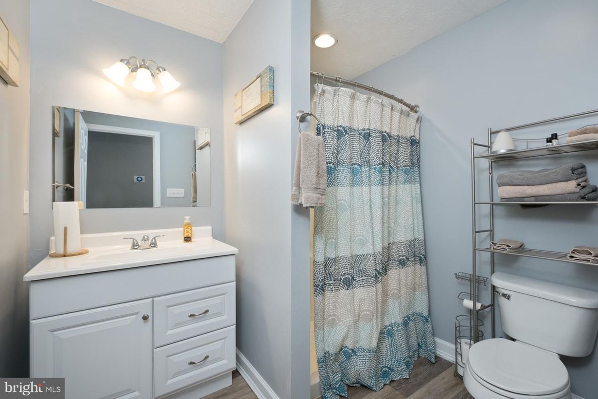 Bathroom, Interior, Recessed Lighting, Wood Texture Flooring