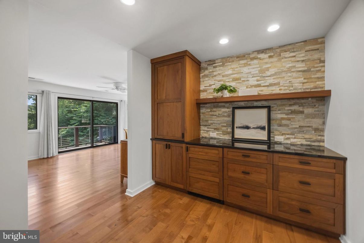 Interior, Recessed Lighting, Stone Walls, Wood Texture Flooring