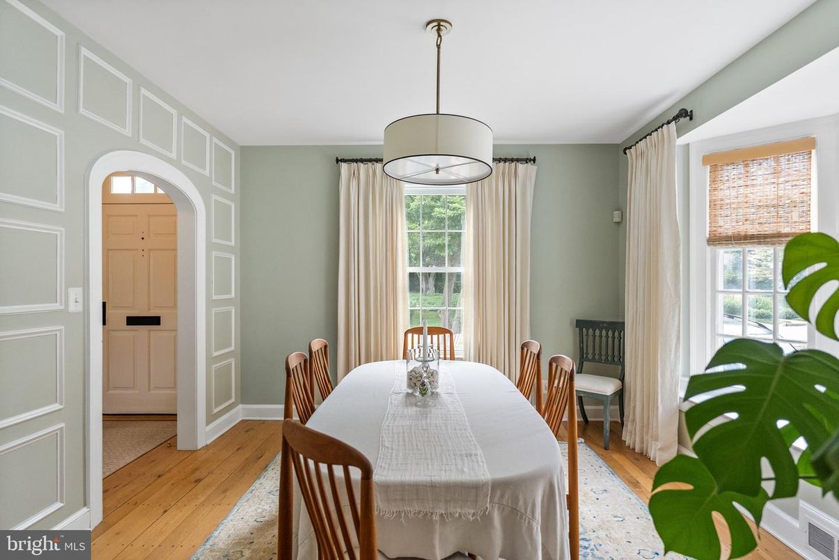 Dining room, Interior, Pendant Lights, Wood Texture Flooring