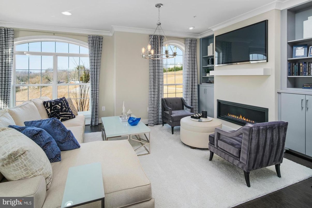 Chandelier, Fireplace, Interior, Living room, Recessed Lighting, Wood Texture Flooring