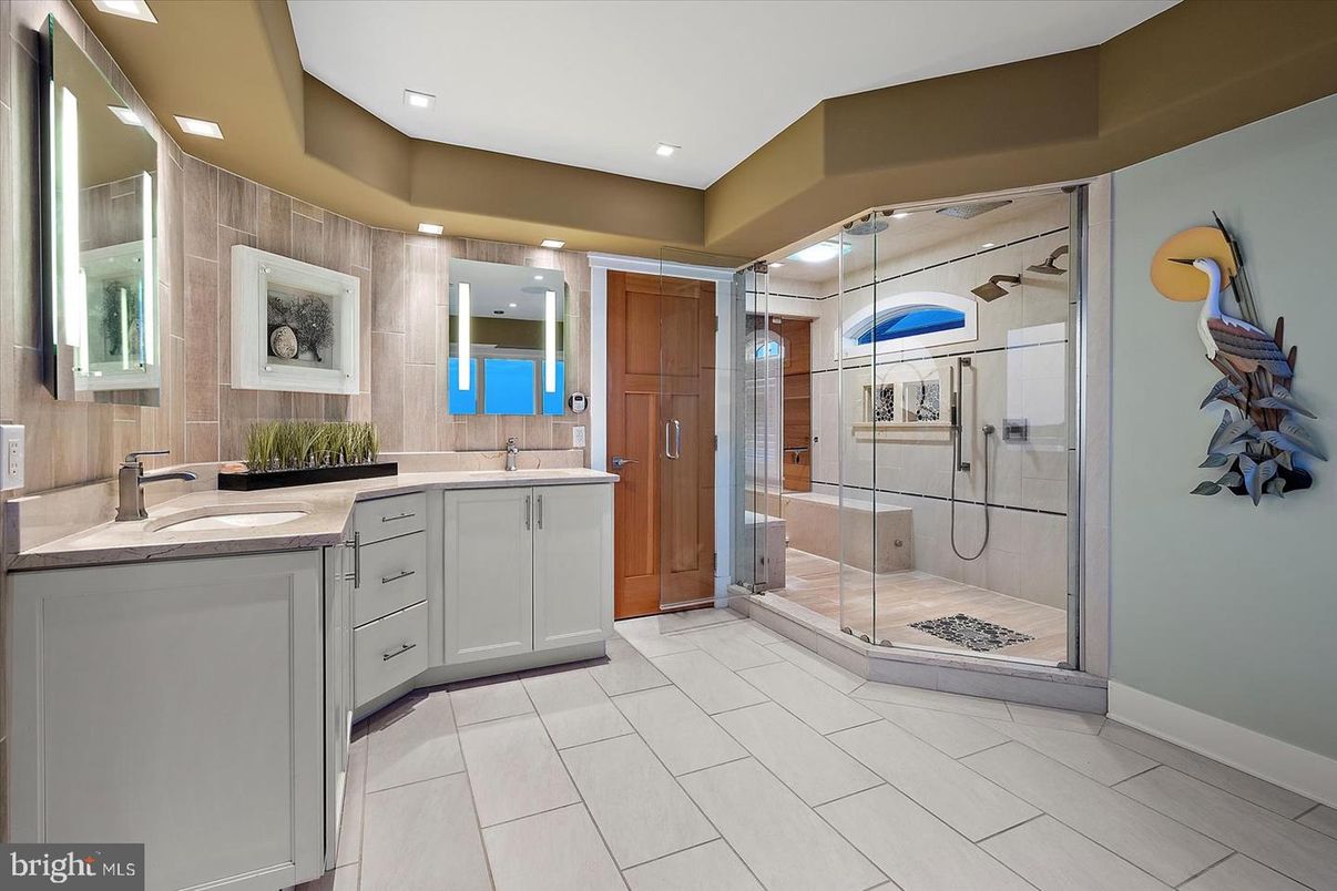 Bathroom, Dual Sink Vanities, Glass Shower, Interior, Recessed Lighting