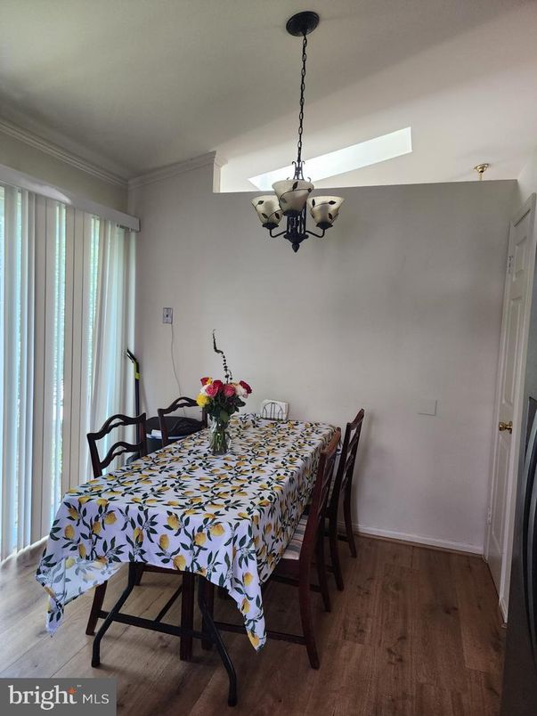 Chandelier, Dining room, Interior, Wood Texture Flooring