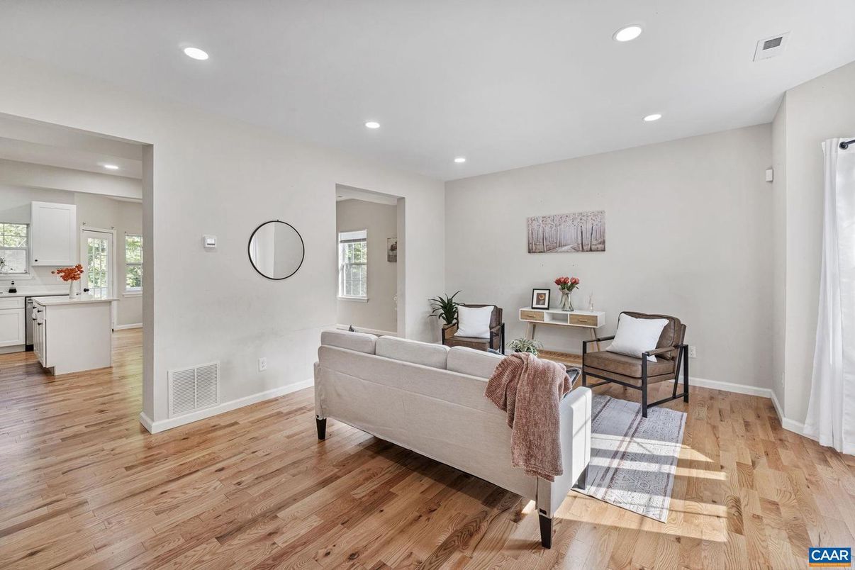 Interior, Kitchen, Living room, Recessed Lighting, Wood Texture Flooring