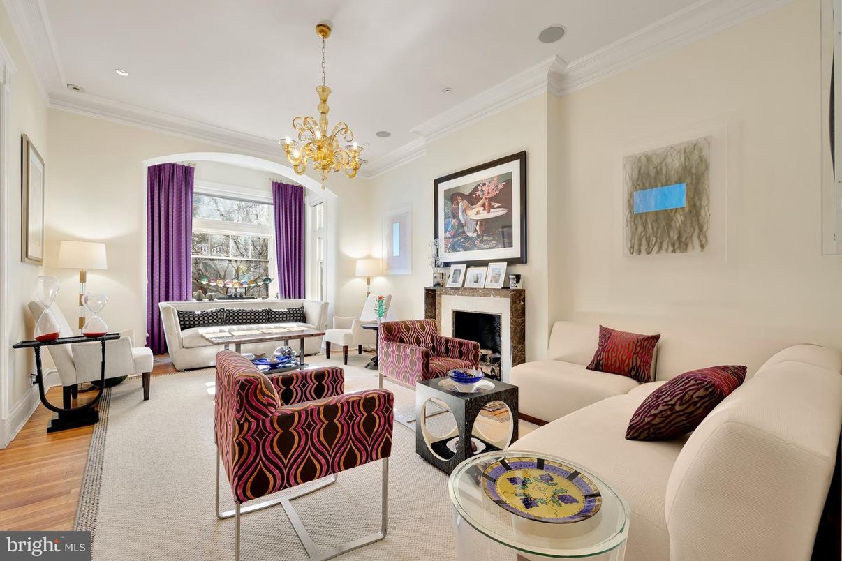 Chandelier, Fireplace, Interior, Living room, Recessed Lighting, Wood Texture Flooring