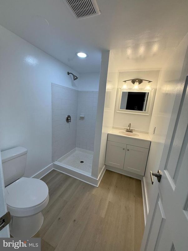 Bathroom, Interior, Recessed Lighting, Wood Texture Flooring