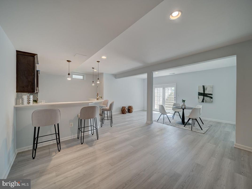 Dining room, Interior, Pendant Lights, Recessed Lighting, Wood Texture Flooring