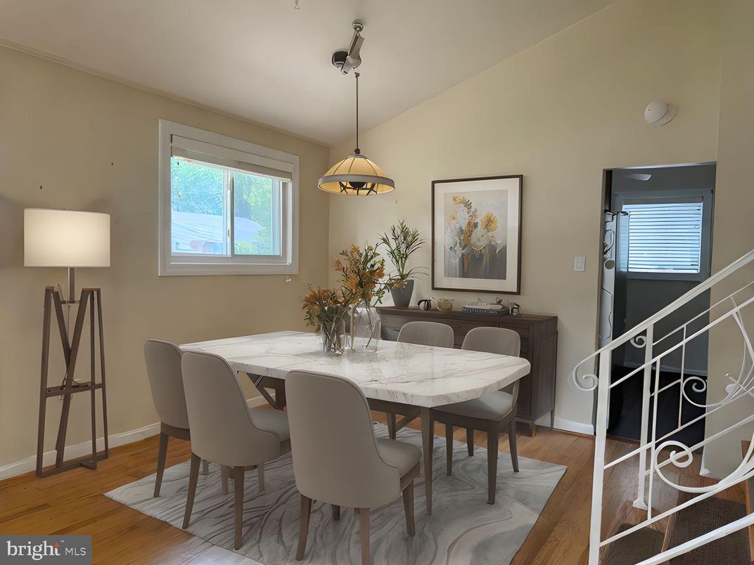 Dining room, Interior, Pendant Lights, Wood Texture Flooring