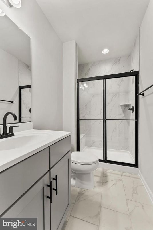 Bathroom, Glass Shower, Interior, Marble, Marble Walls, Recessed Lighting