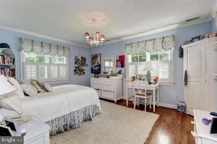 Bedroom, Chandelier, Home Office, Interior, Wood Texture Flooring