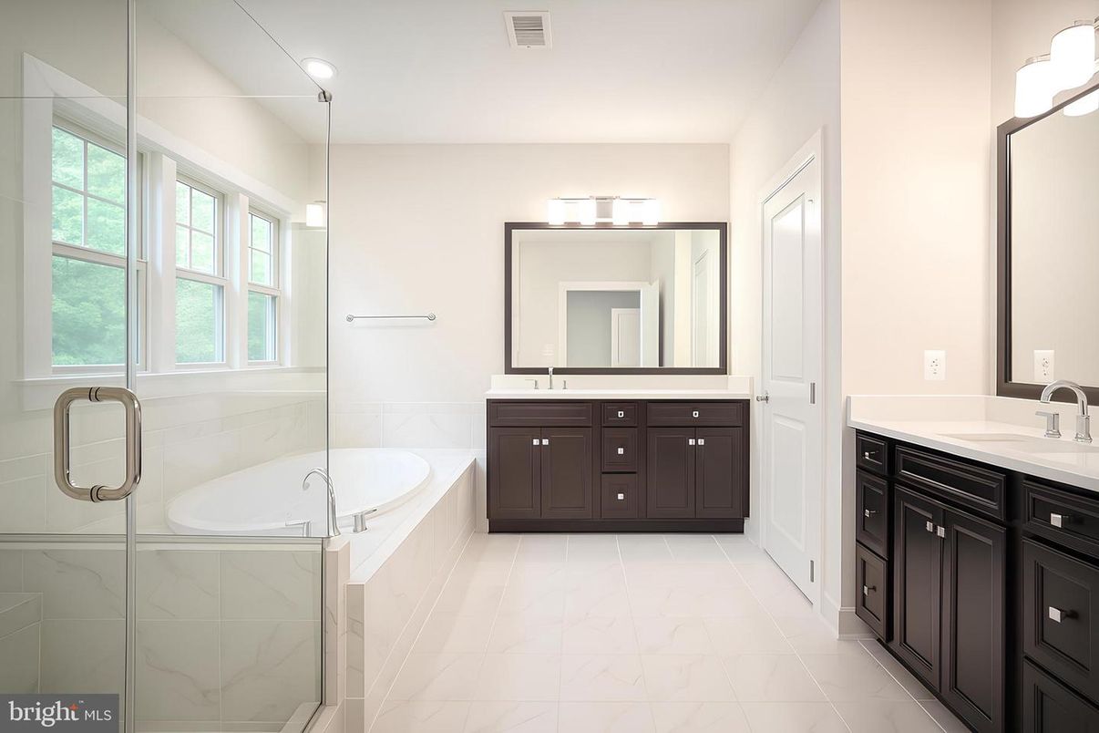 Bathroom, Dual Sink Vanities, Glass Shower, Interior, Recessed Lighting