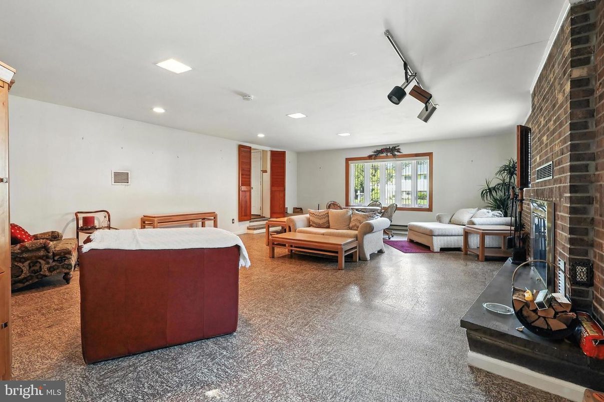Fireplace, Interior, Living room, Recessed Lighting, Stone Walls