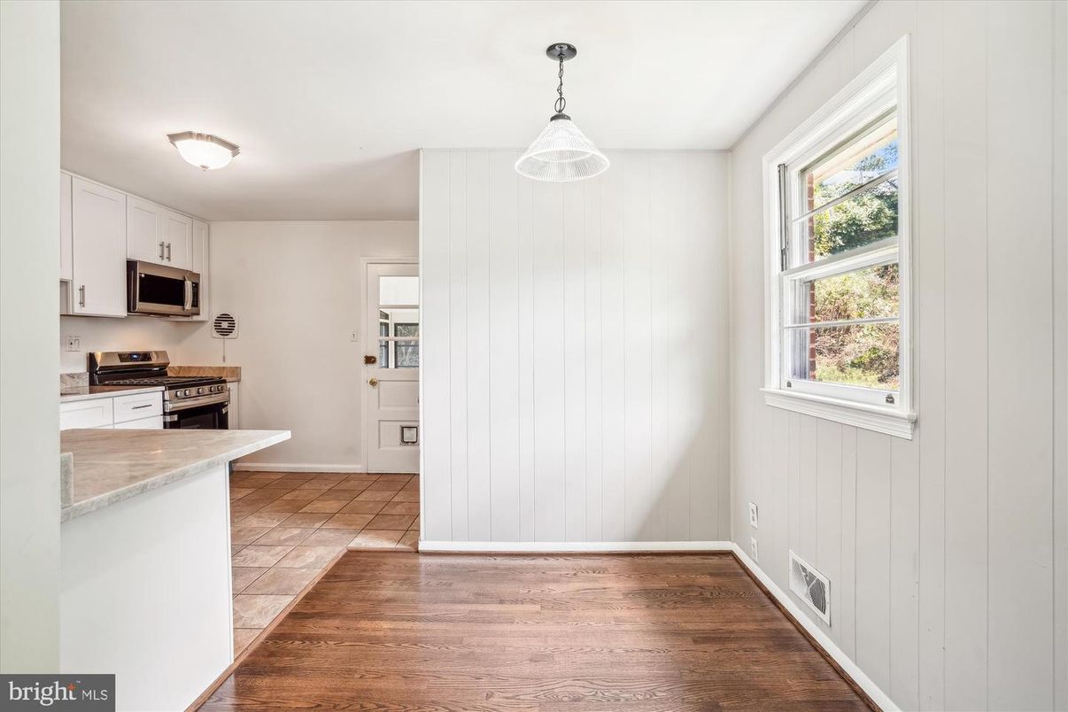 Interior, Kitchen, Pendant Lights, Stainless Steel Appliances, Wood Texture Flooring