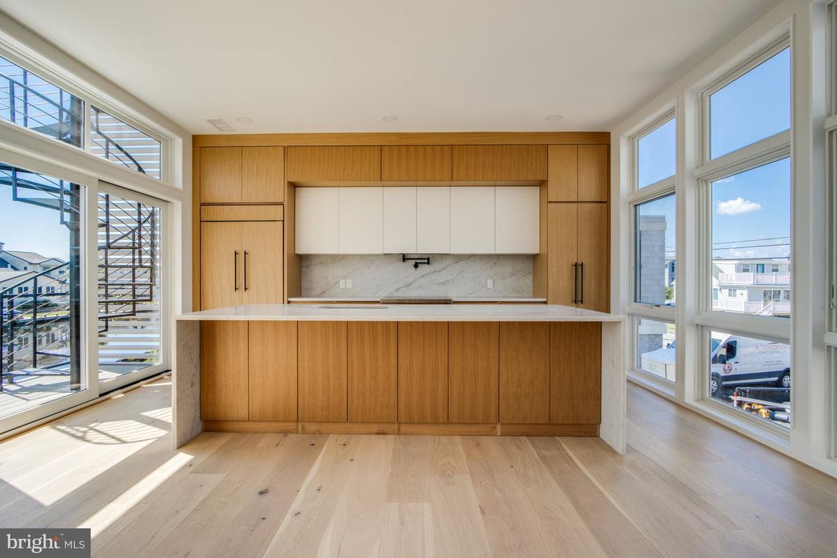Interior, Kitchen, Marble Walls, Wood Texture Flooring