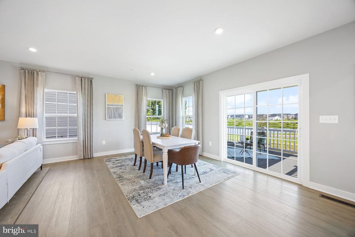 Dining room, Interior, Recessed Lighting, Wood Texture Flooring