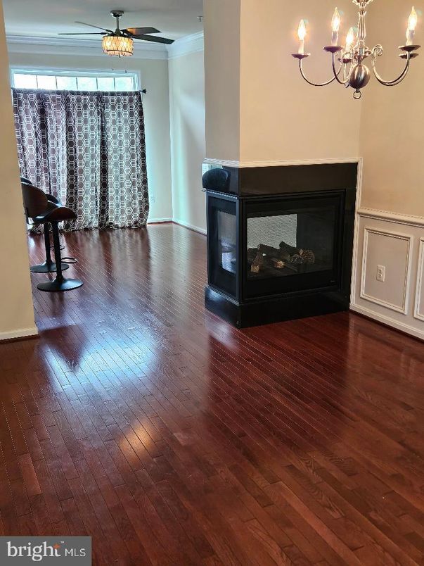 Chandelier, Fireplace, Interior, Wood Texture Flooring