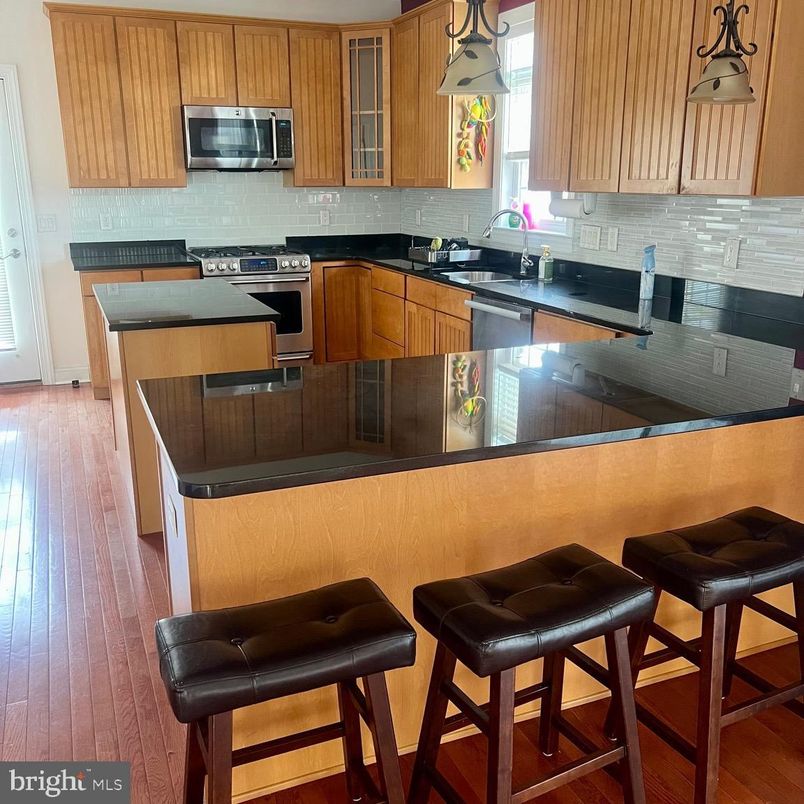 Interior, Kitchen, Pendant Lights, Stainless Steel Appliances, Wood Texture Flooring