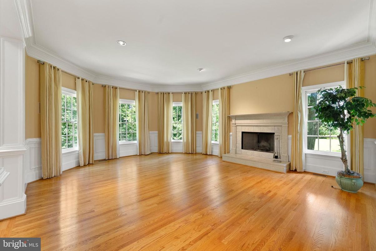 Empty room, Fireplace, Interior, Recessed Lighting, Wood Texture Flooring