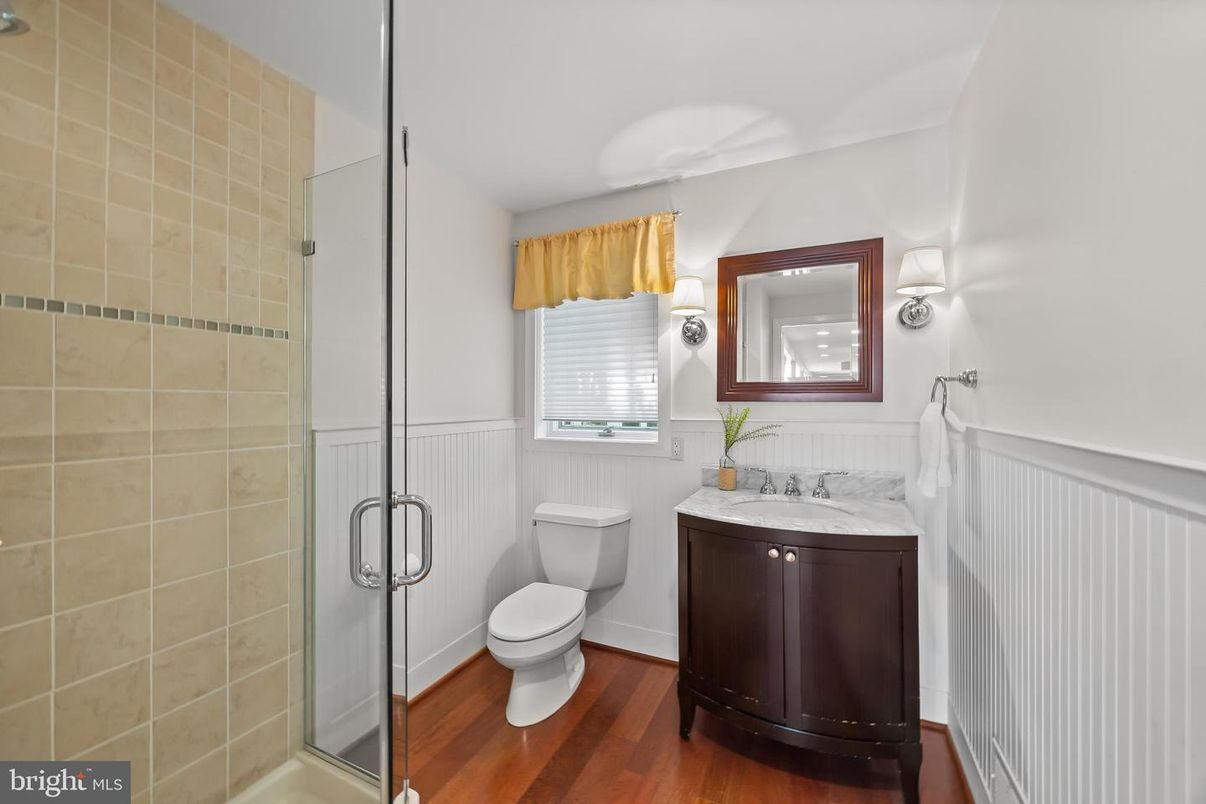 Bathroom, Glass Shower, Interior, Wood Texture Flooring