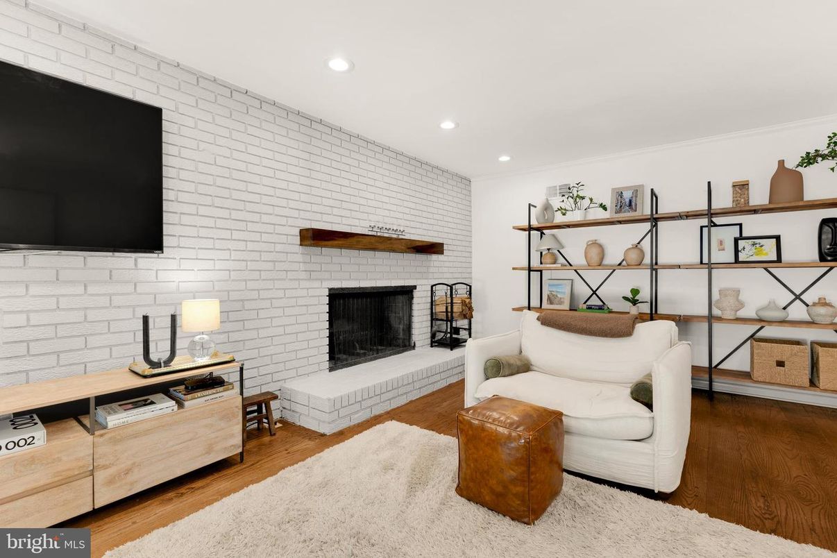 Fireplace, Interior, Recessed Lighting, Stone Walls, Wood Texture Flooring