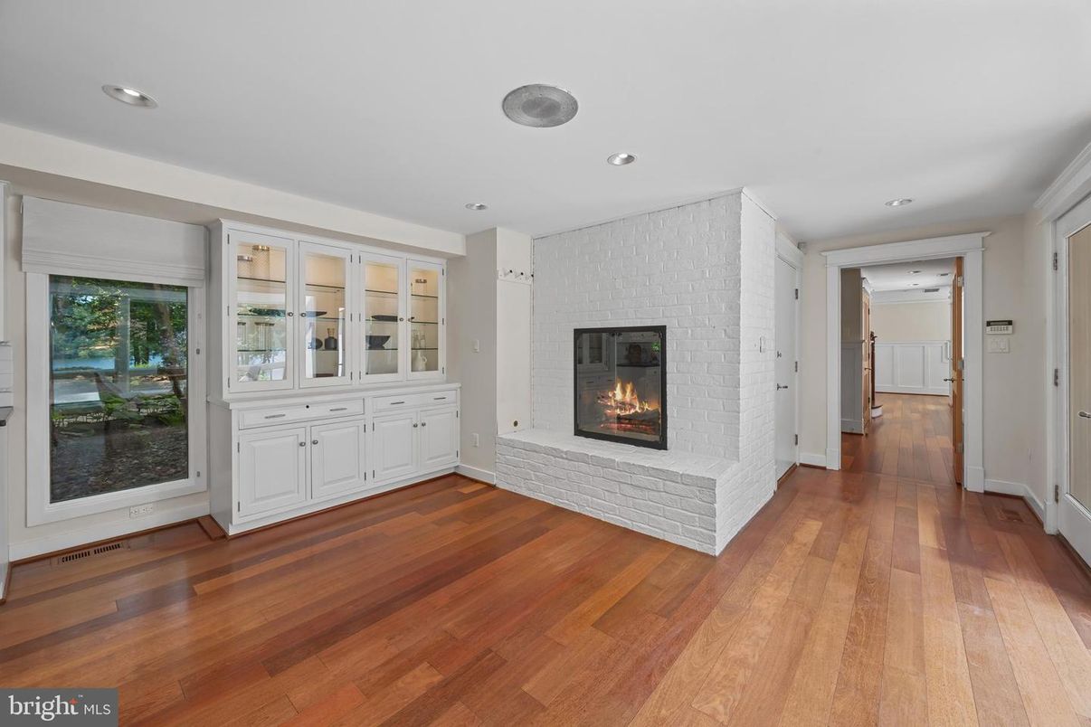 Empty room, Fireplace, Interior, Recessed Lighting, Wood Texture Flooring