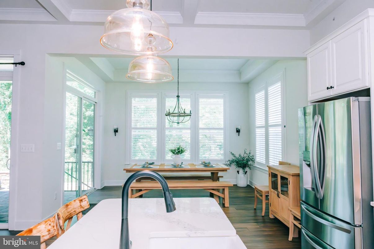 Chandelier, Interior, Kitchen, Pendant Lights, Wood Texture Flooring