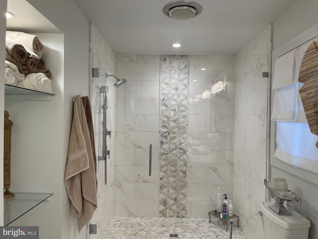Bathroom, Glass Shower, Interior, Marble Walls, Recessed Lighting