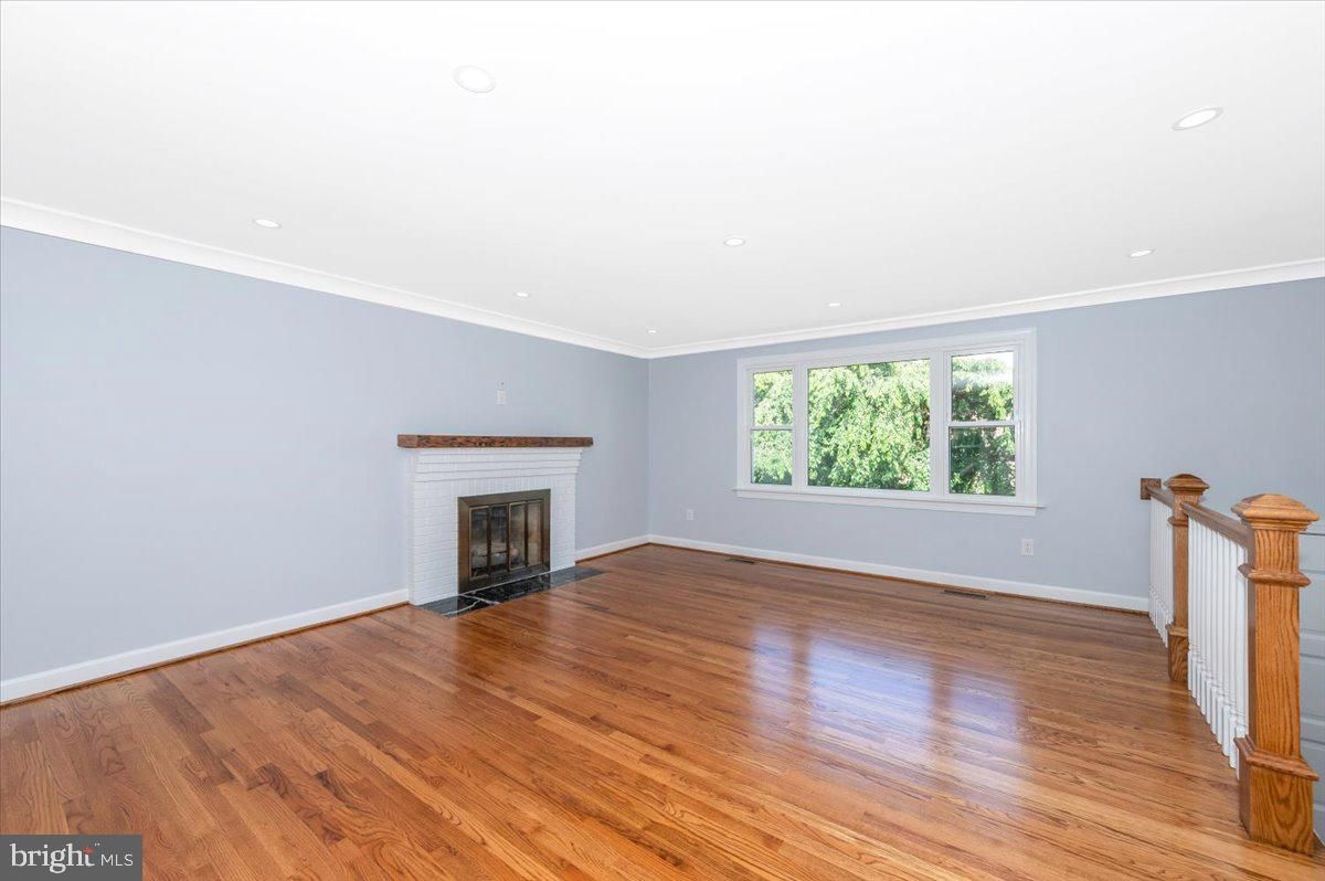 Empty room, Fireplace, Interior, Recessed Lighting, Wood Texture Flooring