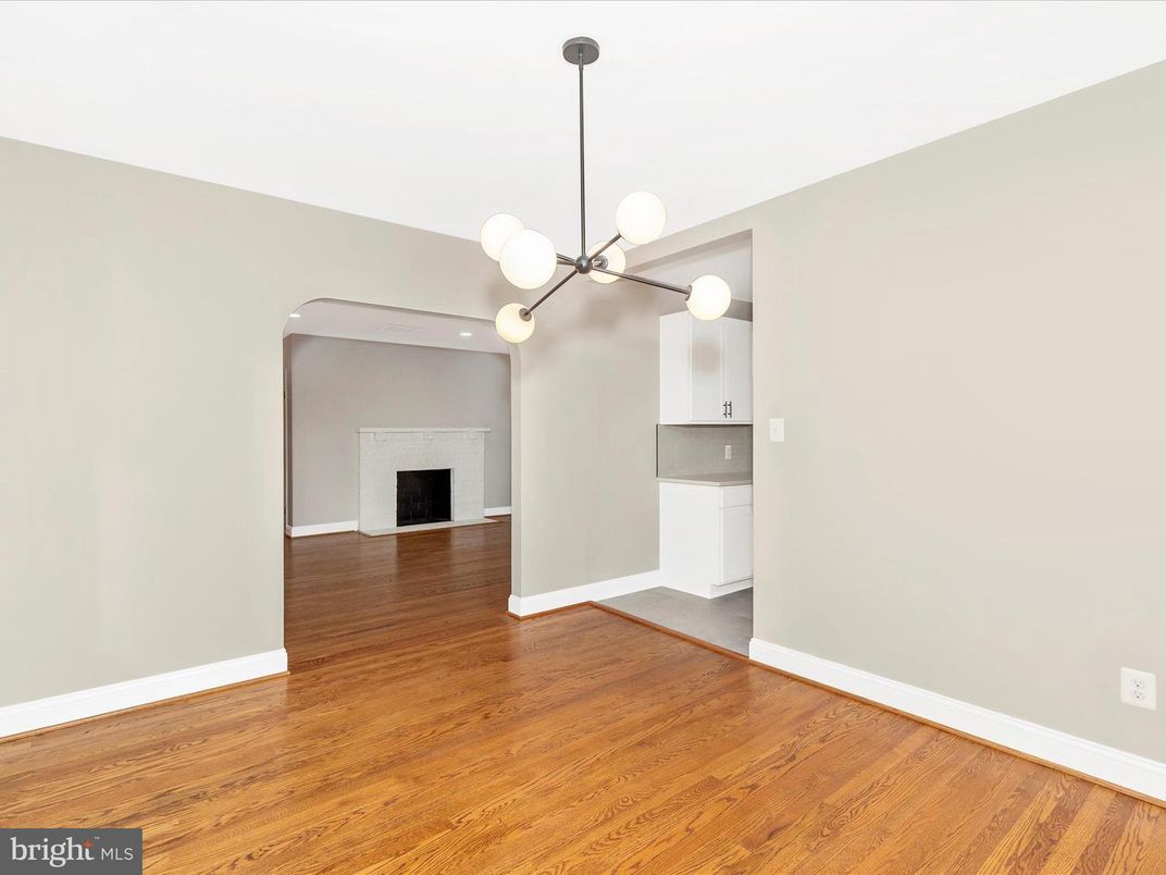 Empty room, Fireplace, Interior, Pendant Lights, Wood Texture Flooring