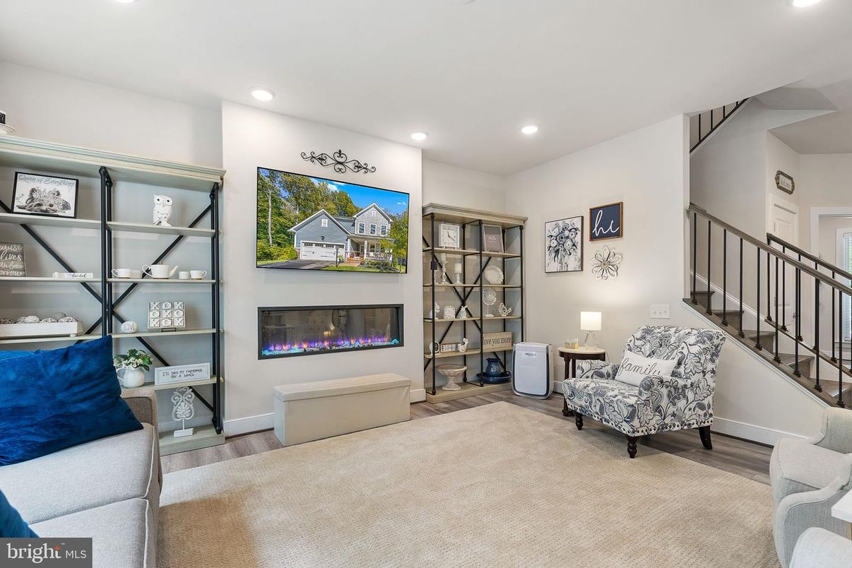Fireplace, Interior, Recessed Lighting, Wood Texture Flooring