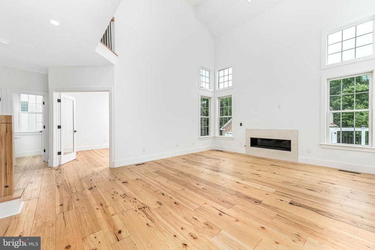 Empty room, Fireplace, Interior, Recessed Lighting, Wood Texture Flooring