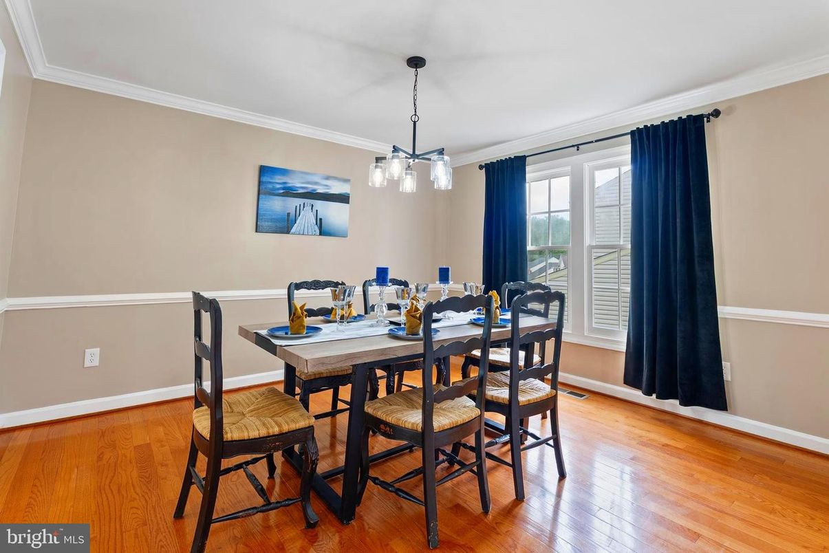 Dining room, Interior, Pendant Lights, Wood Texture Flooring
