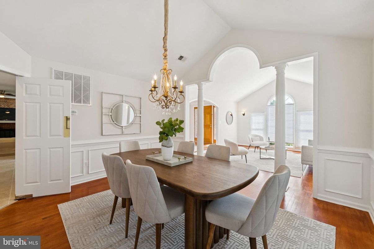 Chandelier, Dining room, Interior, Wood Texture Flooring