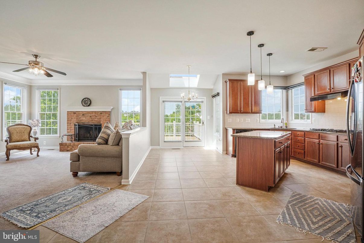Fireplace, Interior, Kitchen, Living room, Pendant Lights, Recessed Lighting
