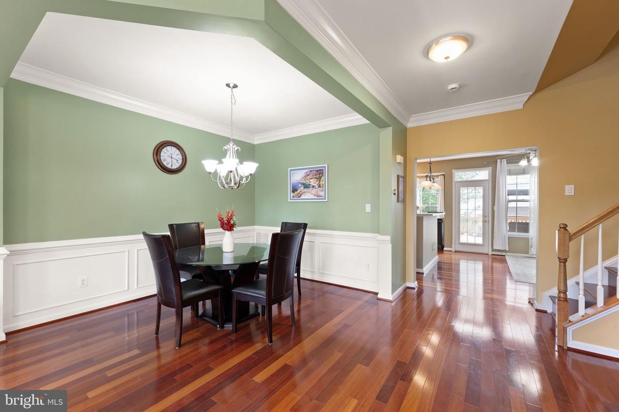 Chandelier, Dining room, Interior, Wood Texture Flooring