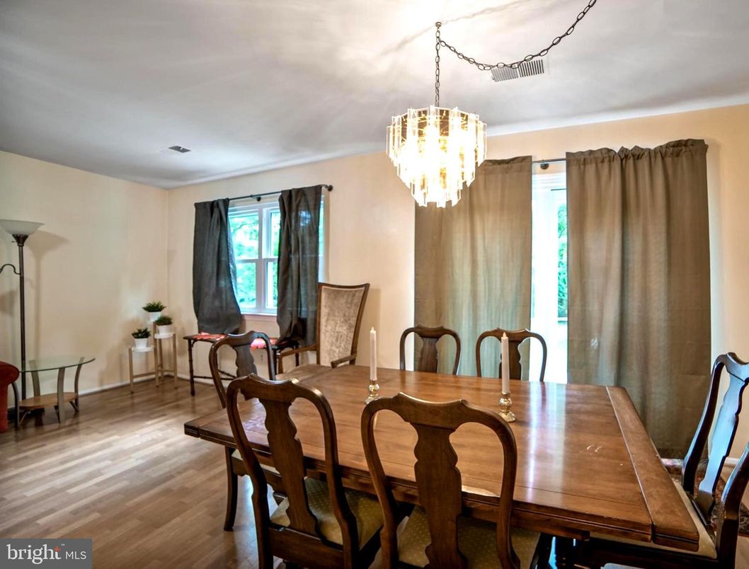 Chandelier, Dining room, Interior, Wood Texture Flooring