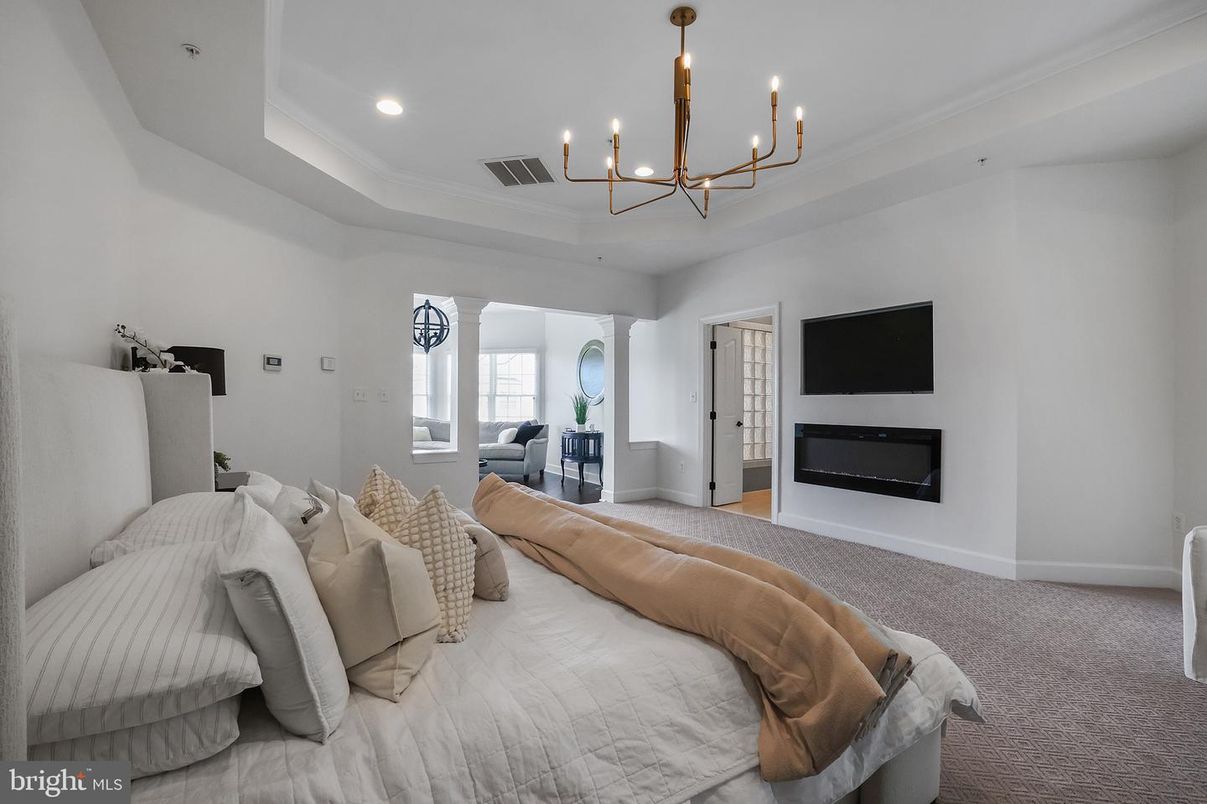 Bedroom, Chandelier, Fireplace, Interior, Recessed Lighting