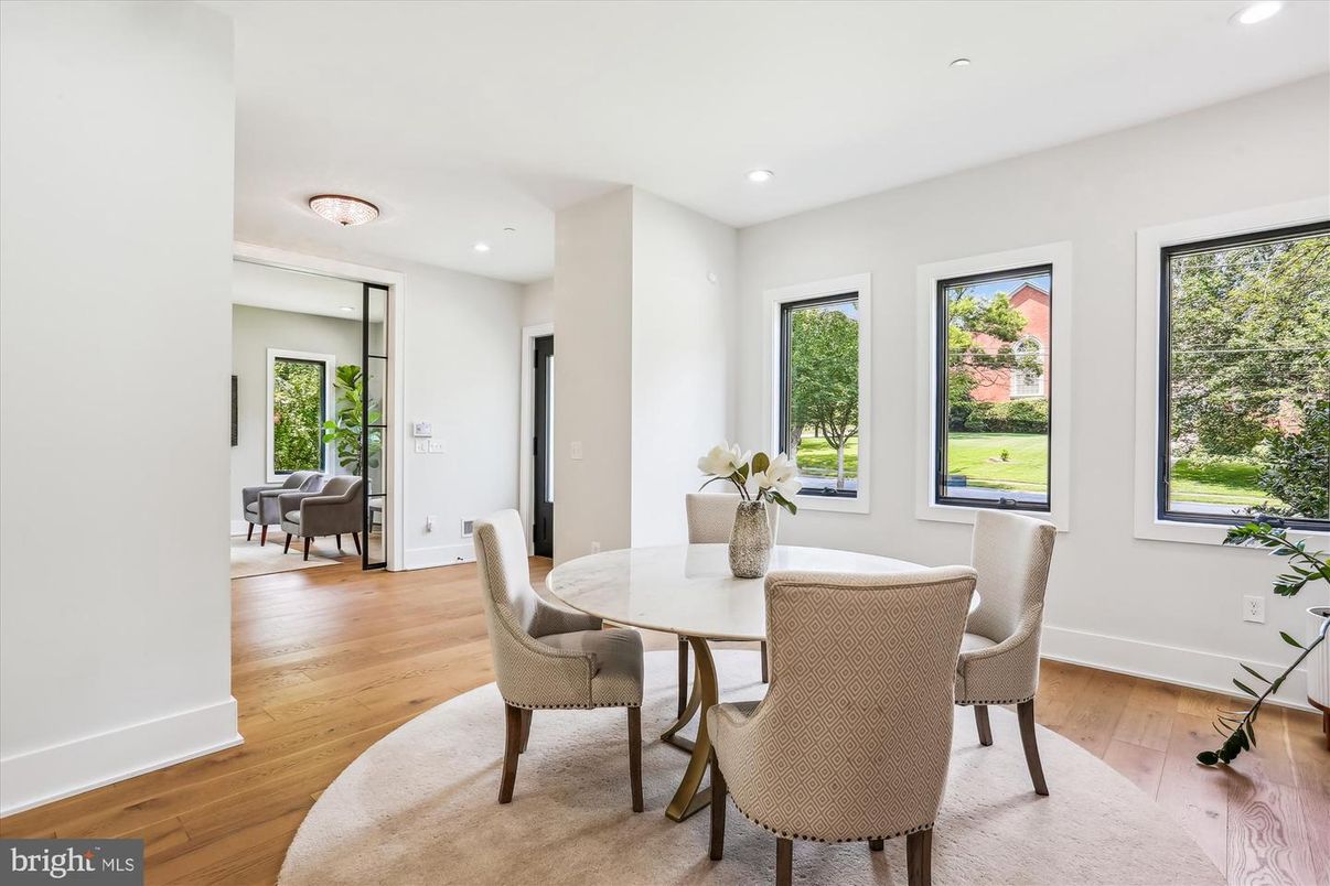 Dining room, Interior, Recessed Lighting, Wood Texture Flooring