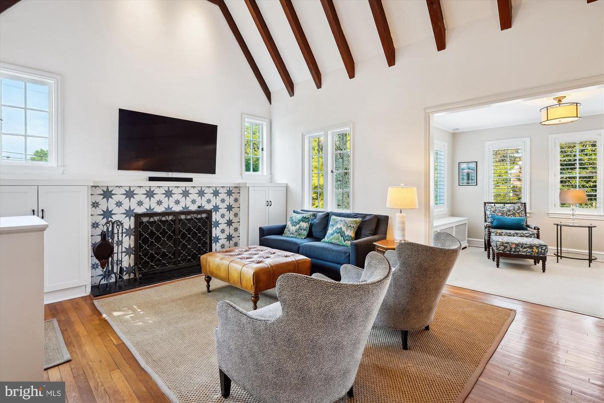 Fireplace, Interior, Living room, Wooden Beams, Wood Texture Flooring