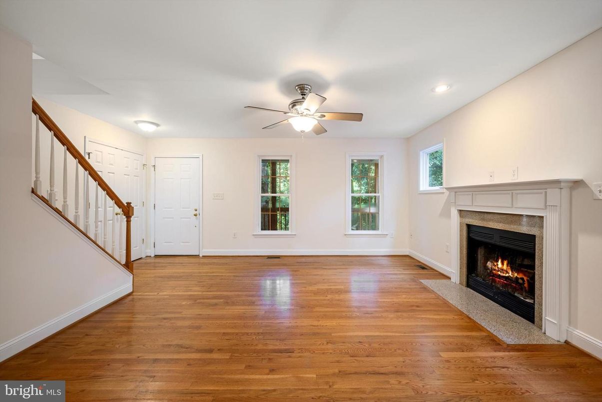 Empty room, Fireplace, Interior, Recessed Lighting, Wood Texture Flooring