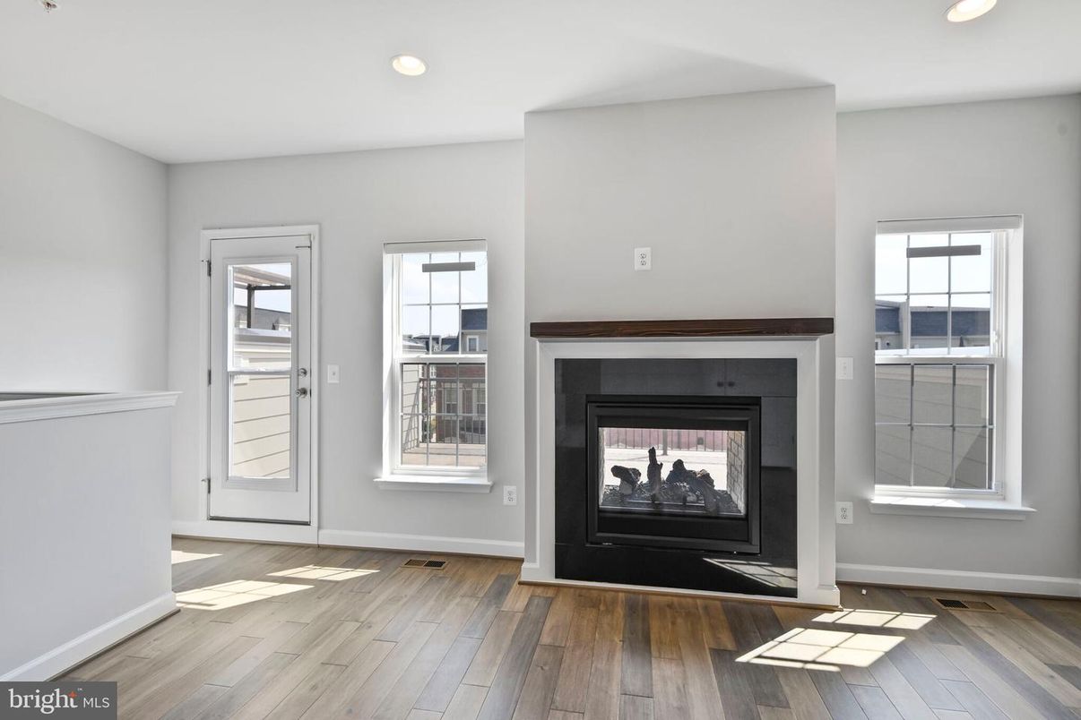 Fireplace, Interior, Recessed Lighting, Wood Texture Flooring