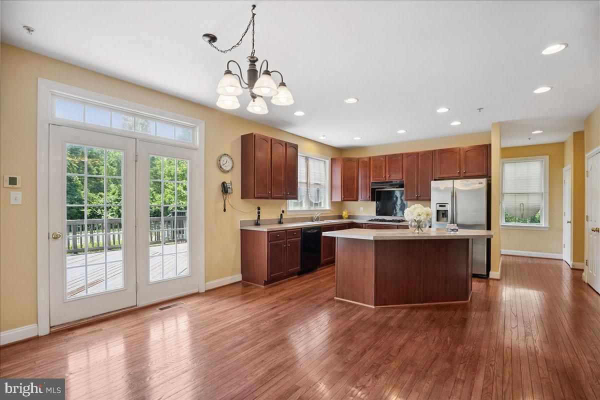 Chandelier, Interior, Kitchen, Recessed Lighting, Wood Texture Flooring